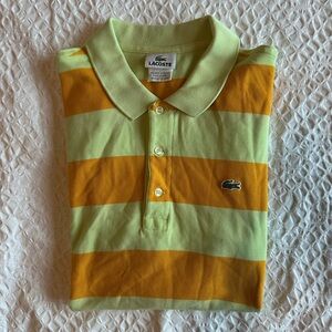 Lacoste Green and Orange Striped Polo Shirt size 4